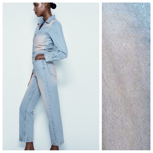 NWT. Zara Z1975 Pink Color Washed Effect Dyed Denim Jumpsuit. Size M. - Picture 4 of 14